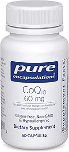 Encapsulaciones puras CoQ10 60 mg ← Coenzima Q10 Suplemento de Energía, Antioxidantes, Salud Cerebro y Celular, Cognición y Apoyo Cardiovascular* ← 60 cápsulas