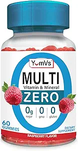 YUM-V'S Multivitamin Zero Gummies by YumVs ← Vitaminas libres de azúcar Suplemento para Mujeres &amp; Hombres ← Chromium, Thiamine y Magnesium ← Natural Raspberry Flavor Chewables - 60 Cuenta