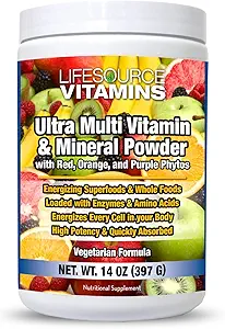 LifeSource Vitamins Ultra Multi Vitamina &amp; Mineral Powder w/Phytos Rojos Phyto Púrpuras y Naranjas Phyto - 30 Day Supply