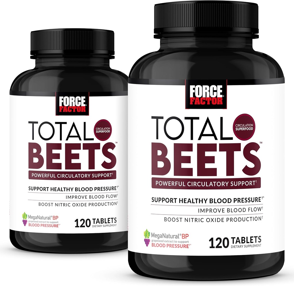 Factor de fuerza Total Beets Nitric Oxide Suplemento con Powder de remolacha, Nitrates, Extracto de Grapeseed para Circulación, Cardiovascular, Heart Health, 240 Tablets, 2 Pack