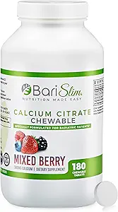 Citrate de calcio bariSlim Bariatric con placas de magnesio y vitamina D - 500 mg de Citrate de calcio por servicio - Fórmula para pacientes después de la pérdida de peso Cirugía ¦