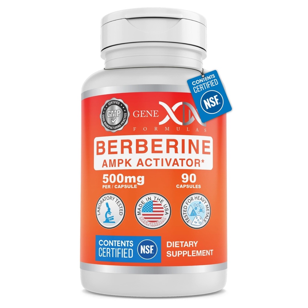 Fórmulas Genex Berberine HCl 500mg (90 cápsulas) - NSF Certificado para Seguridad, Calidad y Precisión de la etiqueta - Apoyos Salud Inmune - No GMO, Gluten Free, Vegetarian