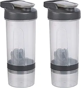 Botella Protein Shaker con Bola Mixer, Copas para Shakes, 20 oz, 2-Pack, Gray, 11.8x9x23 cm