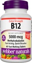 Webber Naturals Vitamina B12 5000 mcg, 60 cuenta, tablas de disuelve rápido, suplemento de vitamina Apoyo para el metabolismo energético, inmune y salud cardíaca, Fórmula vegetariana, 60 días de suministro