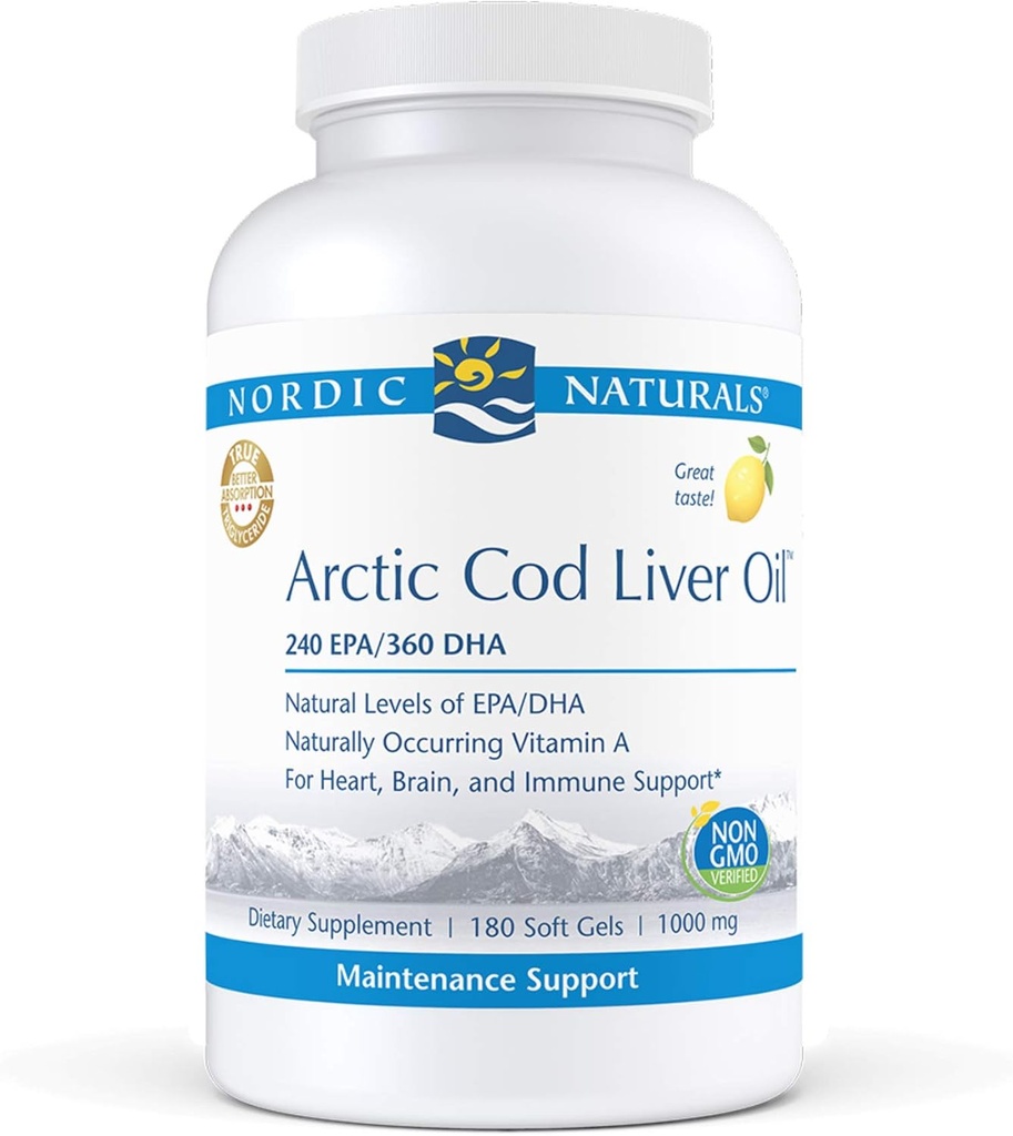 Nordic Naturals Pro - Aceite de Hígado Ártico CLO, soporta la salud del corazón y del cerebro - 180 geles suaves saboreados con limón