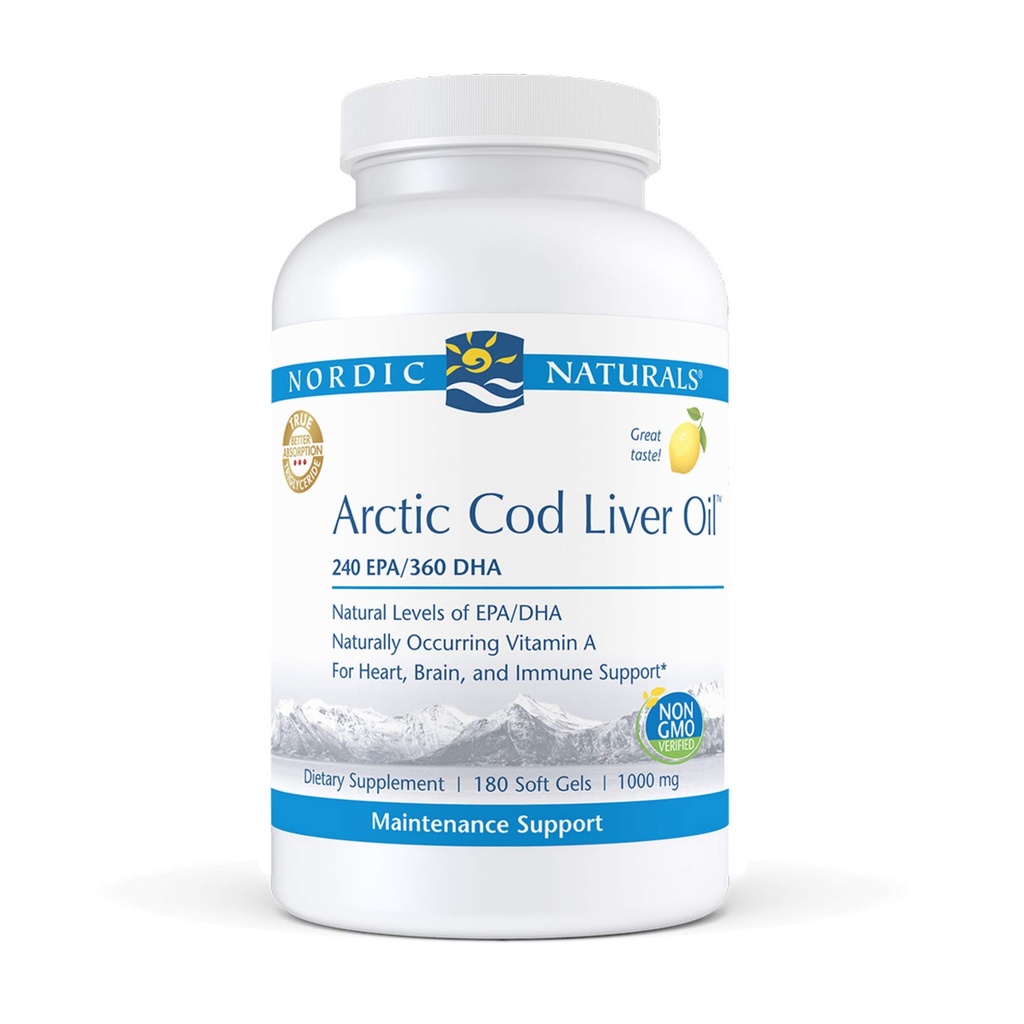 Nordic Naturals Pro - Arctic Cod Liver Oil CLO, Supports Heart and Brain Health - Lemon-Flavored 180 Soft Gels