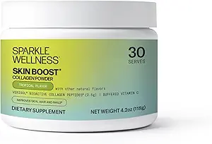 Sparkle Wellness VERISOL Bioactive Hydrolyzed Collagen Peptides  Collagen Powder Suplemento con Vitamina C para la piel, Hair &amp; Nail Health ← Skin Boost (Tropical) [30-Serves]