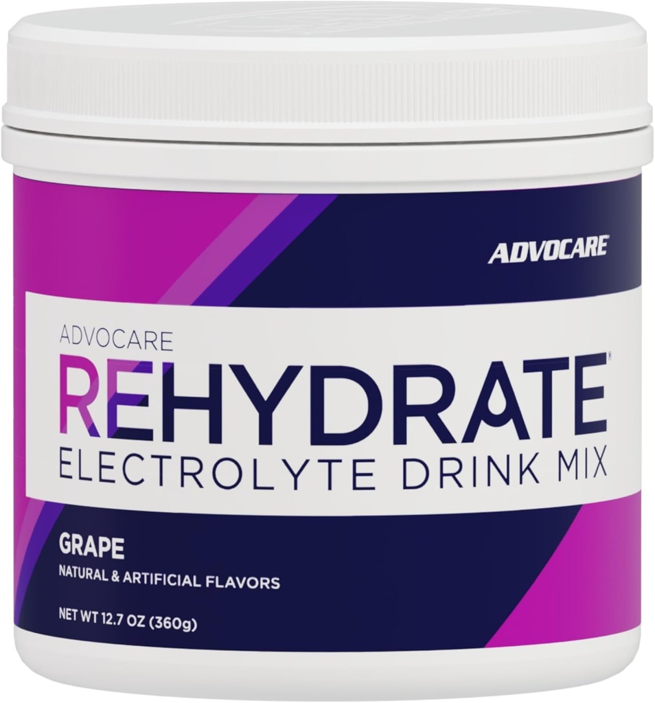 AdvoCare Rehydrate - Electrolyte Drink Mix - Incluye Magnesio, Sodio, Potasio &amp; Calcio - Antioxidante &amp; Aminoácidos Fortificado - Soportes Hydration &amp; Recovery - Grape, 12.7 oz