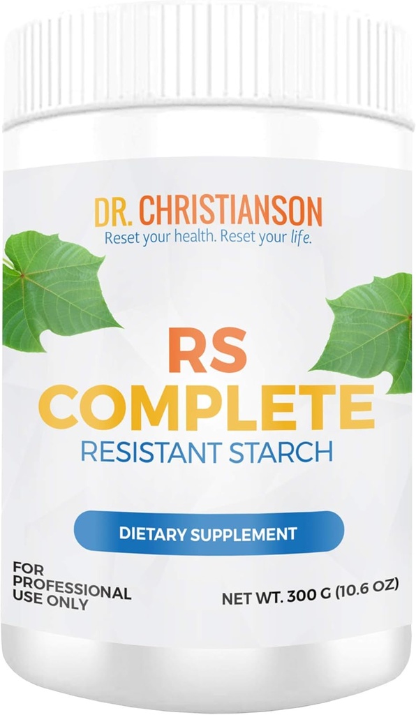 Dr. Christianson RS Complete - Resistant Starch Powder with Organic Green Banana Flour - Non-GMO + Dairy-Free Fiber Powder Suplemento - The Metabolism Reset Diet (30 Servings / 300g)
