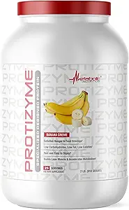 Nutrición metabólica - Protizyme - Whey Protein Powder, High Protein, Low Carb, Low Fat with Digestive Enzymes, 24 Essential Vitamins and Minerals, Banana Creme, 2 Pound
