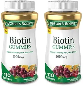 Biotina de rebote de la naturaleza, Suplemento de vitaminas, soporta el cabello saludable, la piel y las uñas, gomas de sabor fruta, 1000 mcg, 110 Conde (Pack of 2)
