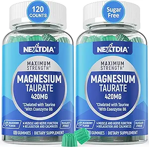 Magnesium Taurate 420mg + Vitamina B6 para la absorción mejorada, soportando Hēalthy Hēart, Zzzs, Relax, Nerve &amp; Muscle Health – Vegan, No Gluten-Free, Sugar-Free, 2-Pack