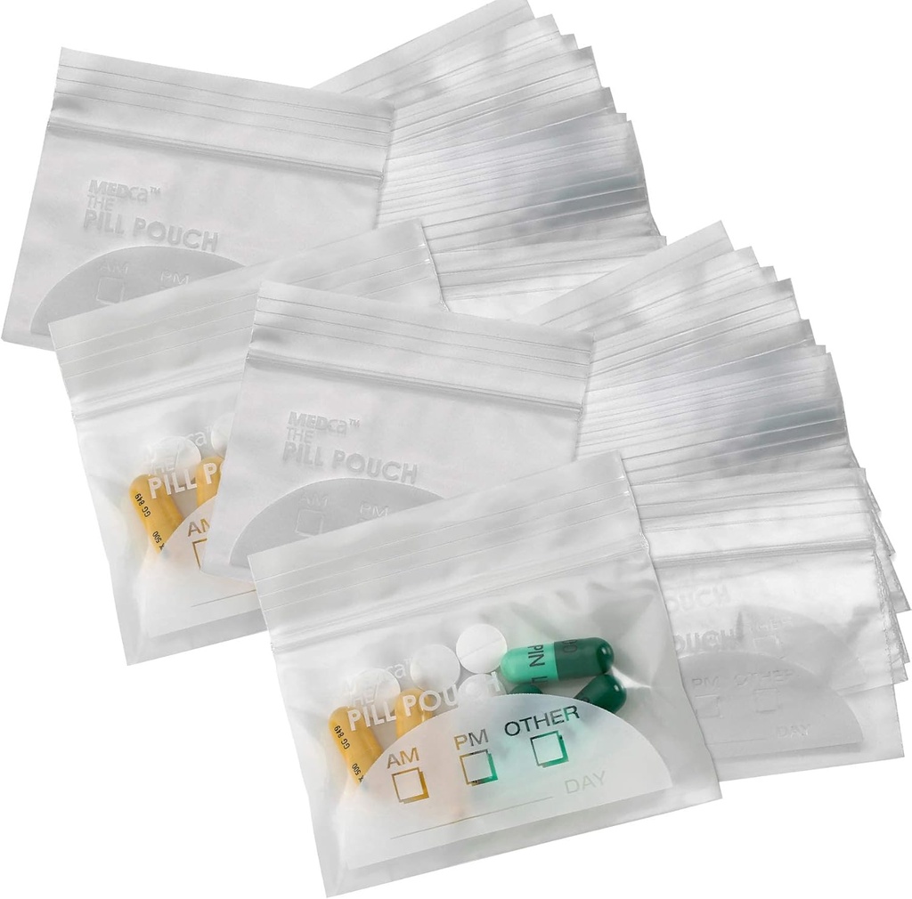 Pill Pouch Bags - (Pack of 400) 3" x 2.75" - BPA-Free, Poly Bag Desechable Zipper Pills Baggies, Daily AM PM Travel Medicine Organizer Storage Pouches, Best Clear Reusable with Write-on Labels