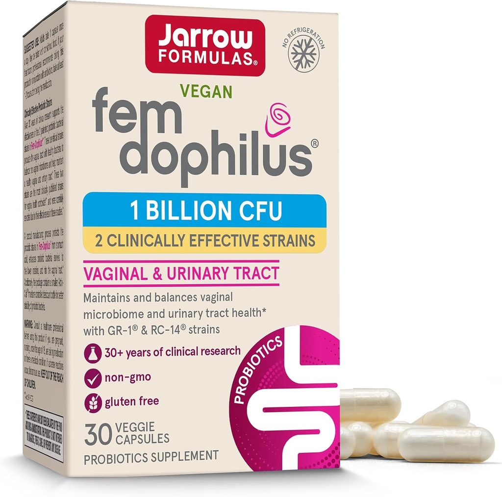 Jarrow Formulas Fem-Dophilus - 1 Billion Organisms Per Serving - 30 Veggie Capsules - Women’s Probiotic - Urinary Tract Health - Up to 30 Servings