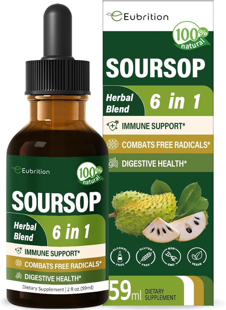 Soursop(Guanabana) Leaves " Fruit Extract Drops for Immune System Support, Soursop Bitters Liquid for Digestive Health, Graviola Plus Supplement Reishi " Vitamin B6, Rich in Nutrients. 2oz