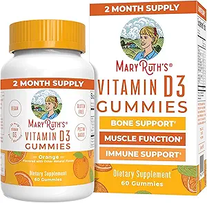 MaryRuth Organics Vitamin D3 Gummies | 2 Month Supply | Adults & Kids Vitamin D Gummy | Immune Support Supplement | VIT D3 1000IU for Bone Health&Muscle Function | Vegan | Non-GMO | Gluten Free | 60
