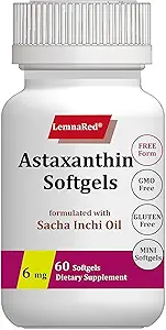 Free-Form Astaxanthin 6mg Softgel-60 Softgels Suplemento dietético más fuerte Antioxidante Immune Supports Eye,Joint &amp; Skin Health Formulado con Sacha Inchi Oil