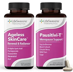 LifeSeasons Pausitivi-T with Ageless Skincare - Menopause Supplement - Relief for Hot Flashes, Hormone Imbalance &amp; Night Sweats - Nourishes Tissue - Sage, Chasteberry, Soy Isoflavones & Black Cohosh
