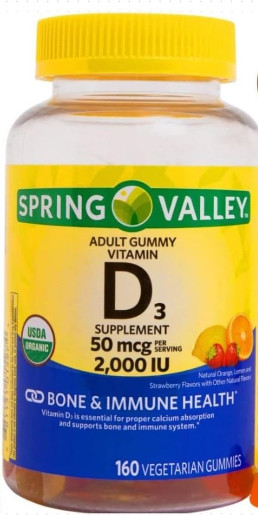 Spring Valley Vegetarian Vitamin D3 Gummies, 2000 IU, 50 mcg, 160 Ct+ VSL Sticker