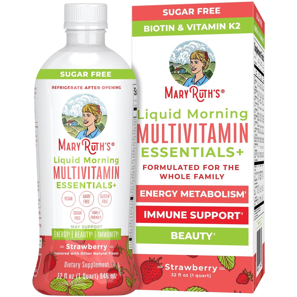 MaryRuth Organics Liquid Morning Fundamentos Multivitamínicos+ ← Vitamina A C D E B6 B12 Biotin Zinc ← Hombres " Mujeres Silenciosos Apoyo Silenciosos Belleza Silenciosos Libres de Azúcar Vitaminas para Edades 1+  Vegan ← 32 Fl Oz