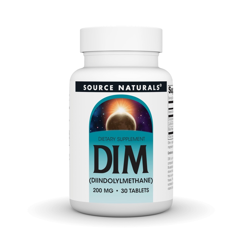 Fuente Naturales DIM, Diindolylmetano 200 mg con BioPerina, Vitamina E &amp; Más - 30 Tabletas