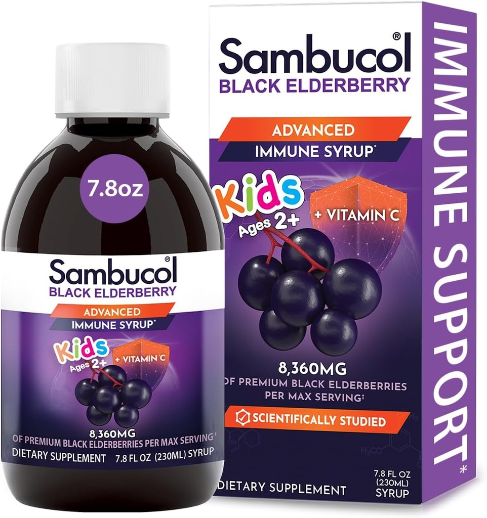 Sambucol Black Elderberry Syrup para niños - Elderberry Extract Kids, Kids Elderberry Syrup, Black Elderberry para niños, Kids Immune Support - 7.8 Fl Oz