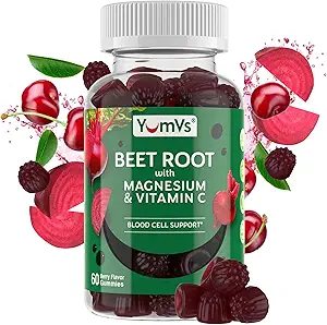 YumVs Beet Root Gummies con Magnesio y Vitamina C - Berry Flavor Beetroot Gummies - Beet Chews for Blood Circulation and Antioxidant Support - Red Beet Gummy- Berry 60 Conde (Pack of 1)