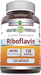 Fórmulas asombrosas Riboflavin 400mg 120 Capsules Suplemento dietético Silencio No Gluten Libre Silencio Made in USA