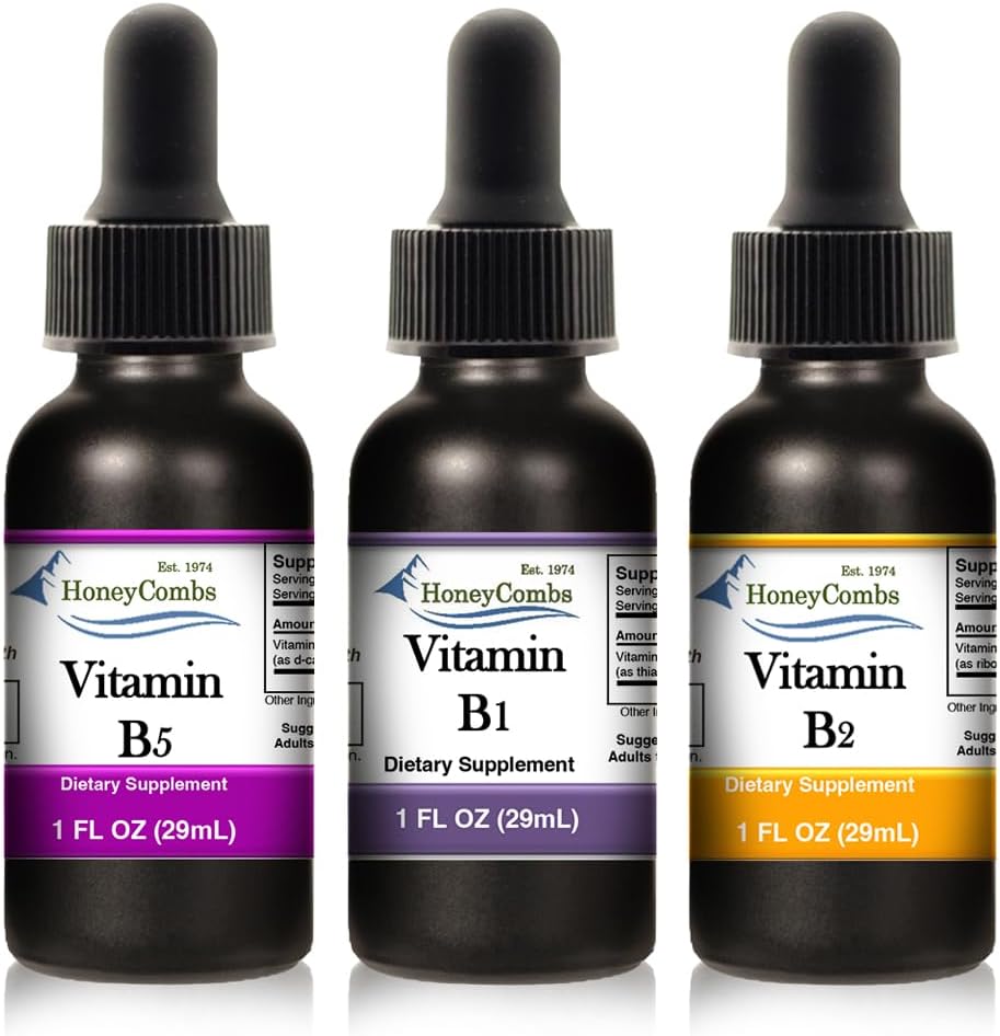 HoneyCombs Liquid Drops 1oz Cada Ahorro 10% - Vitamina B5 (Acido Pantotenico) + Vitamina B2 (Riboflavin) + Vitamina B1 (Thiamine)