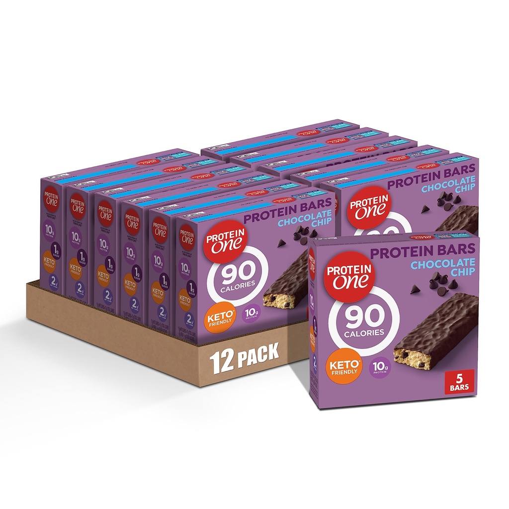 Protein One 90 Calorie Protein Bars, Chocolate Chip, Keto Friendly, 5 Ct, 4.8 oz (Pack of 12)