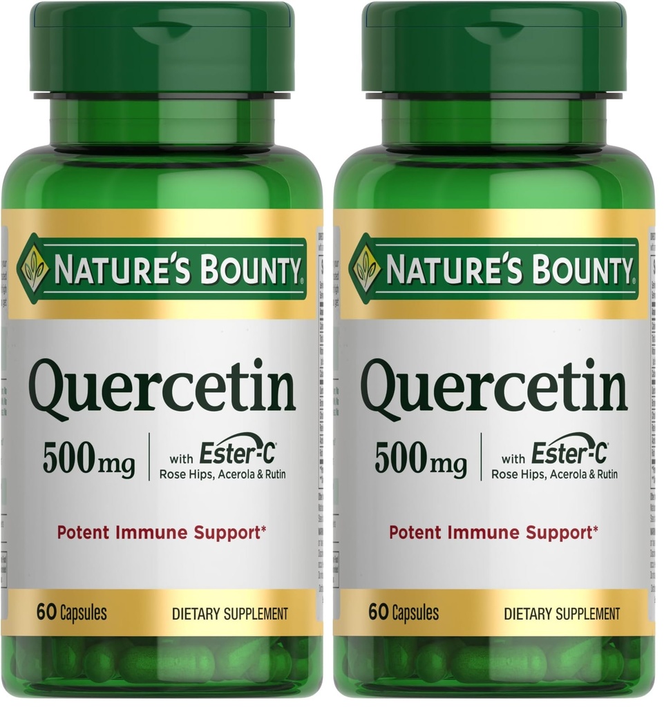 Nature's Bounty Quercetin, Immune Support, 500mg, with Vitamin C, Rose Hips, & Rutin, 60 Count (Pack of 2)