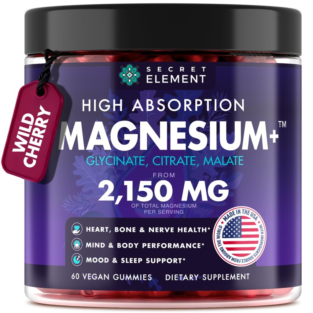 Magnesium Glycinate 2150 MG Gummies, High Absorption Magnesium Glycinate, Citrate & Malate, Sugar-Free, Vegan, Chews for Men & Women, 60 Gummies, Mixed Berry Flavor– 60 Mixed Berry Flavor Chews