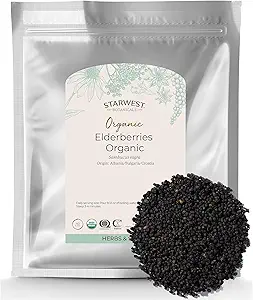 Elderberries Ecológicos de Starwest - Elderberries secos para Syrup, Té, Gummies, " Jam, Natural Immune Support, Certified Kosher, Non-GMO - Bulk 1 lb Bag
