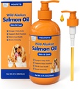 Salvaje Aceite de Salmón de Alaska para perros &amp; gatos, aceite de pescado Omega 3 Suplementos con EPA & DHA para la piel " Cuna, Inmune, Cerebro, Conjunto y Corazón Salud, Dog &amp; Cat Fish Oil Suplementos con Bomba- 8 oz