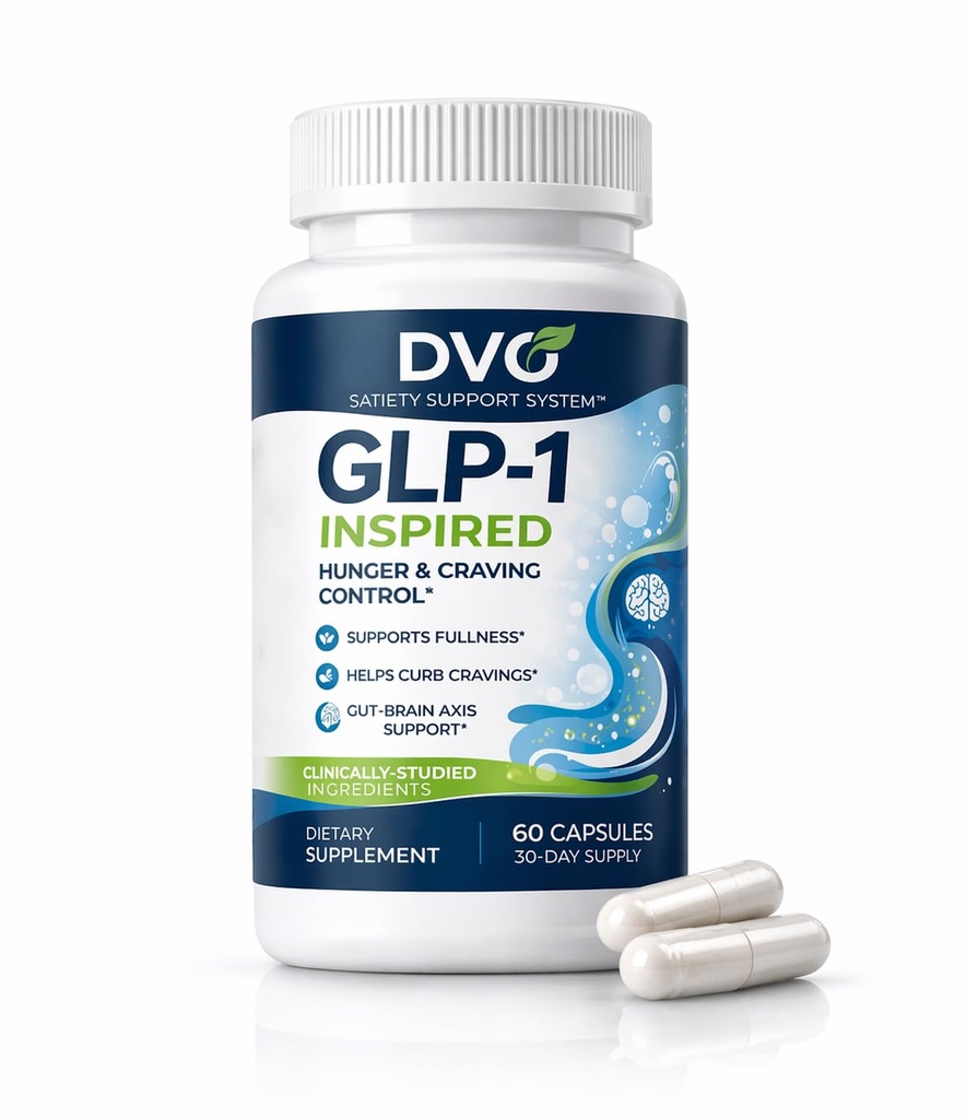 DVO GLP-1 Inspired Appetite Suppressant for Women & Men – Glucomannan, Chromium, 5-HTP & Probiotics – Supports Fullness, Craving Control & Gut Health – 60 Capsules, 30 Day Supply