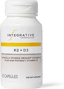 Terapéutica integrada K2 + D3 - Suplemento para la salud cardíaca " Bone Strength* - Vitaminas diarias para la absorción de calcio - Apoya la vitalidad - libre de lácteos " libre de gluten - 60 Conde (60 Serviciones)
