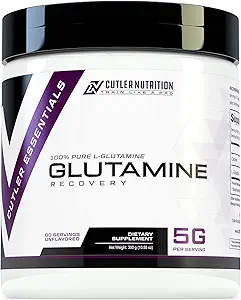 Cutler Essentials 100% Pure L-Glutamine for Enhanced Recovery, Lean Muscle Support and Improved Protein Synthesis ¦ Unflavored, 60 Servings