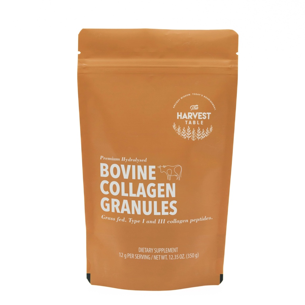The Harvest Table Grass Fed Bovine Collagen Granules — 90% Pure Protein, Types I & III, Tasteless & Odorless, Halaal Certified, No Additives, Keto Paleo Friendly, 12.35oz (350g)