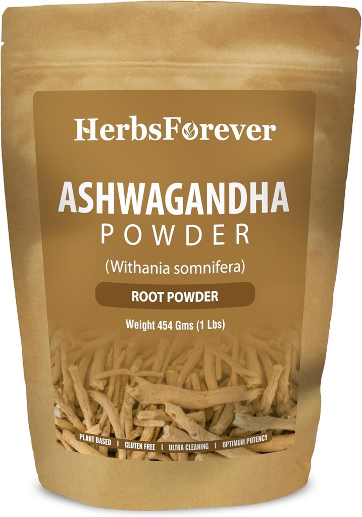 HerbsForever Ashwagandha Root Powder 454g I Winter Cherry, Non-GMO, Vegan, Gluten-Free I Ayurvedic Stress-Buster Supports Energy Booster, Vitality & Rejuvenator Total Wellness Maximum Strength