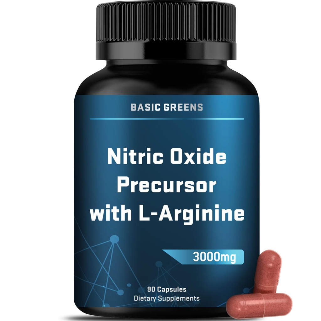 L-Arginina 3000mg Nitric Oxide Suplemento para Hombres y Mujeres – Capsules no vegetarianos con punta de remolacha para la circulación, resistencia, energía, resistencia, rendimiento y soporte de entrenamiento – 90 caps