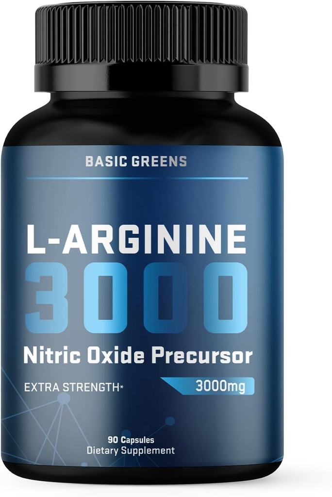 L-Arginina 3000mg Nitric Oxide Suplemento para Hombres y Mujeres – Capsules no vegetarianos con punta de remolacha para la circulación, resistencia, energía, resistencia, rendimiento y soporte de entrenamiento – 90 caps