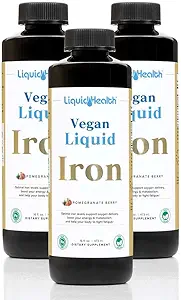 LIQUIDHEALTH Vegan Liquid Iron Supplement with SunActive & Ferrochel Fe - Natural Energy, Immune System " Metabolic Support, Increase Mental Clarity, Prenatal/Postnatal - USA Made, Non-GMO (3 Pack)