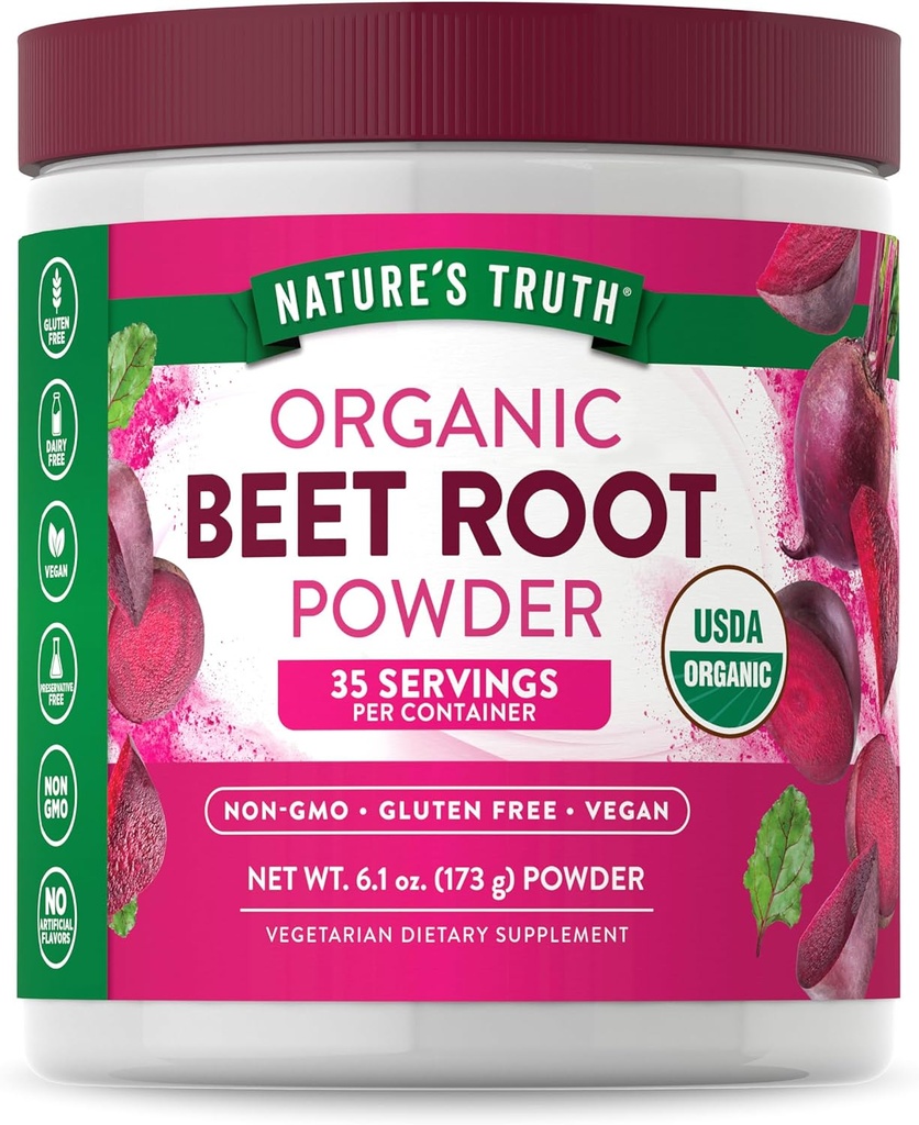 Verdad de la naturaleza Orgánica Beet Root Powder TEN 6.1 oz ANTE Vegan, No GMO &amp; Gluten Suplemento Libre