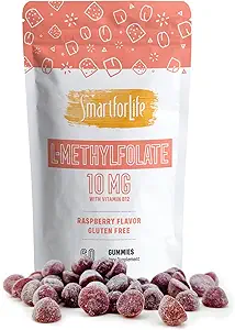 Smart for Life L-Methylfolate Gummies with Vitamin B12 Raspberry Flavor - 10mg - 60 Gummies - Active Folate 5 MTHFR Support Suplemento Professional Strength - Doctor Designed Methyl Folate