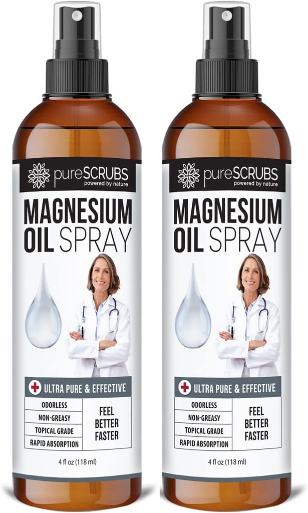 Pure Topical Magnesium Oil Spray, Ultra Fast Absorption for Better Health, Pure Zechstein Brine - (2 Bottle Value Pack)