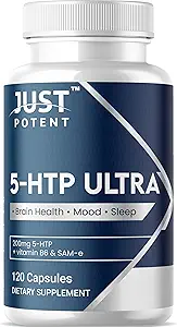 Just Potent 5-HTP Ultra 200mg ← 120 Capsules - 4-Mes de suministro Silencioso para el sueño, el mood y la salud cerebral tóxico Fortificado con SAM-e y vitamina B6