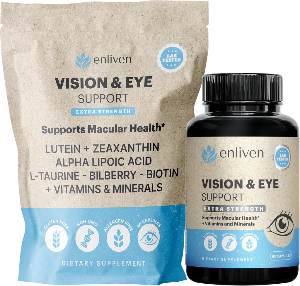 Lutein y Zeaxanthin Eye Health Supplement tención Visión Apoyo con Antioxidantes, Zinc, Vitamina C &amp; E  Ayuda a reducir el estrado ocular, Soporte Macular Health &amp; Clarity ← 60 Capsules