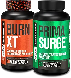 Jacked Factory Fat Burner & Testosterone Booster Stack para Hombre - Burn-XT Thermogenic Fat Burner " PRIMASURGE Testosterone Booster para Hombres