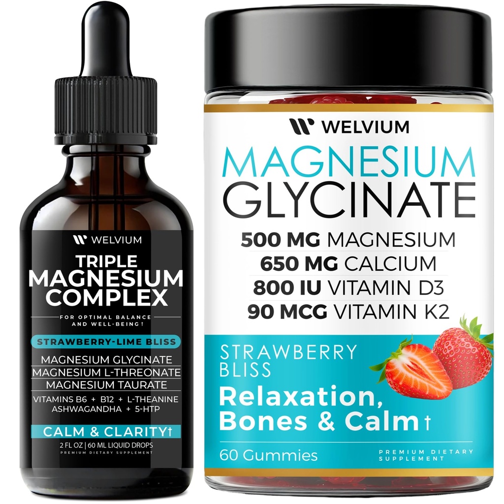 Triple Magnesium Liquid + Magnesium Gummies - Day & Night Routine