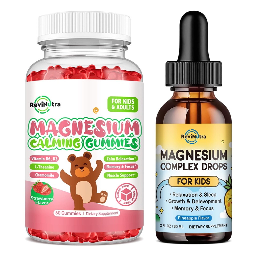 Kids Magnesium Gummies & Liquid Magnesium Glycinate Drops for Kids